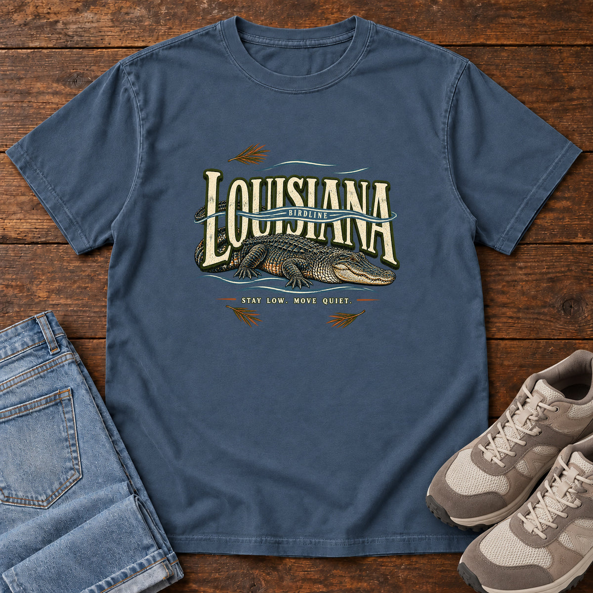 Louisiana Stay Low Move Quiet Alligator T-Shirt in Midnight
