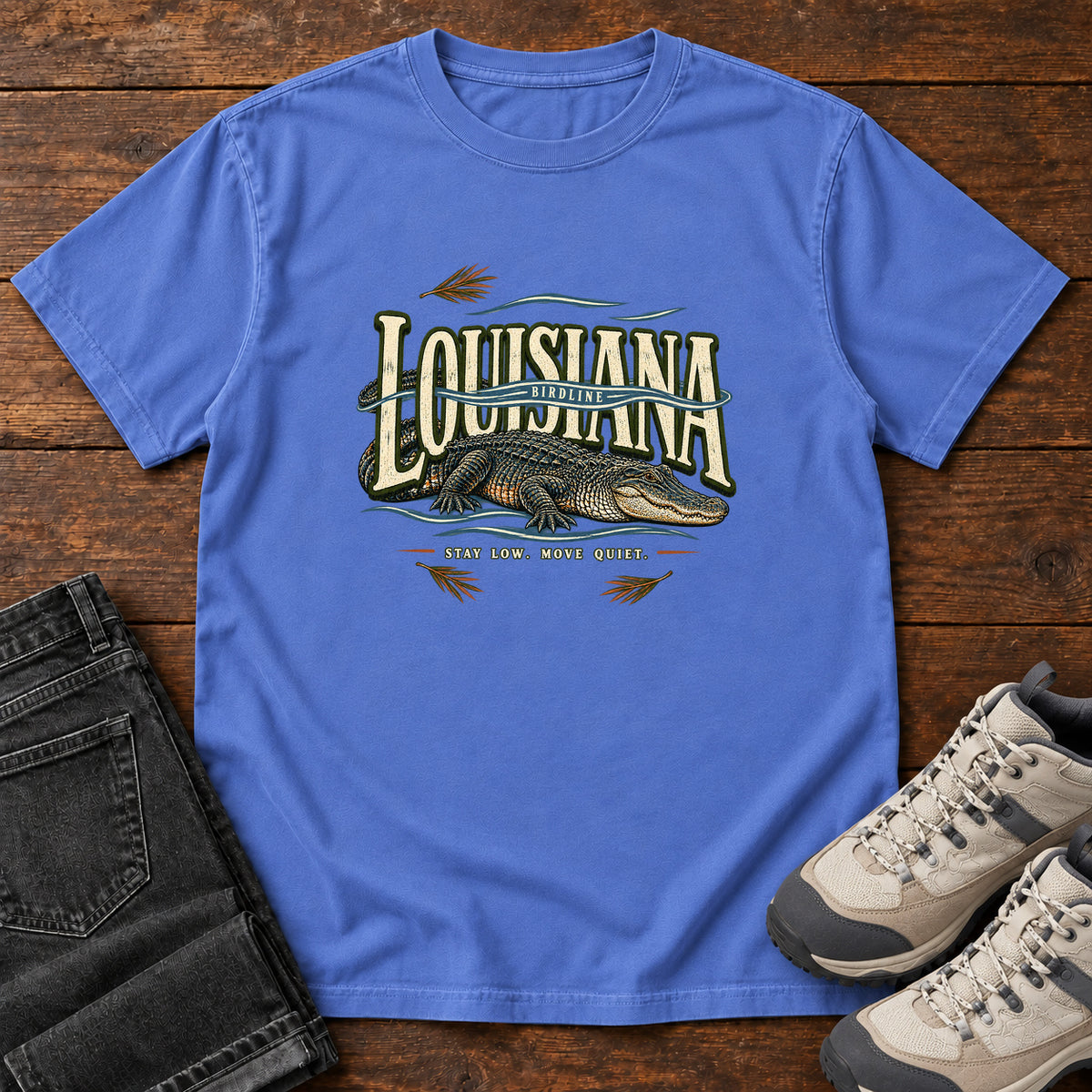 Louisiana Stay Low Move Quiet Alligator T-Shirt in Mystic Blue