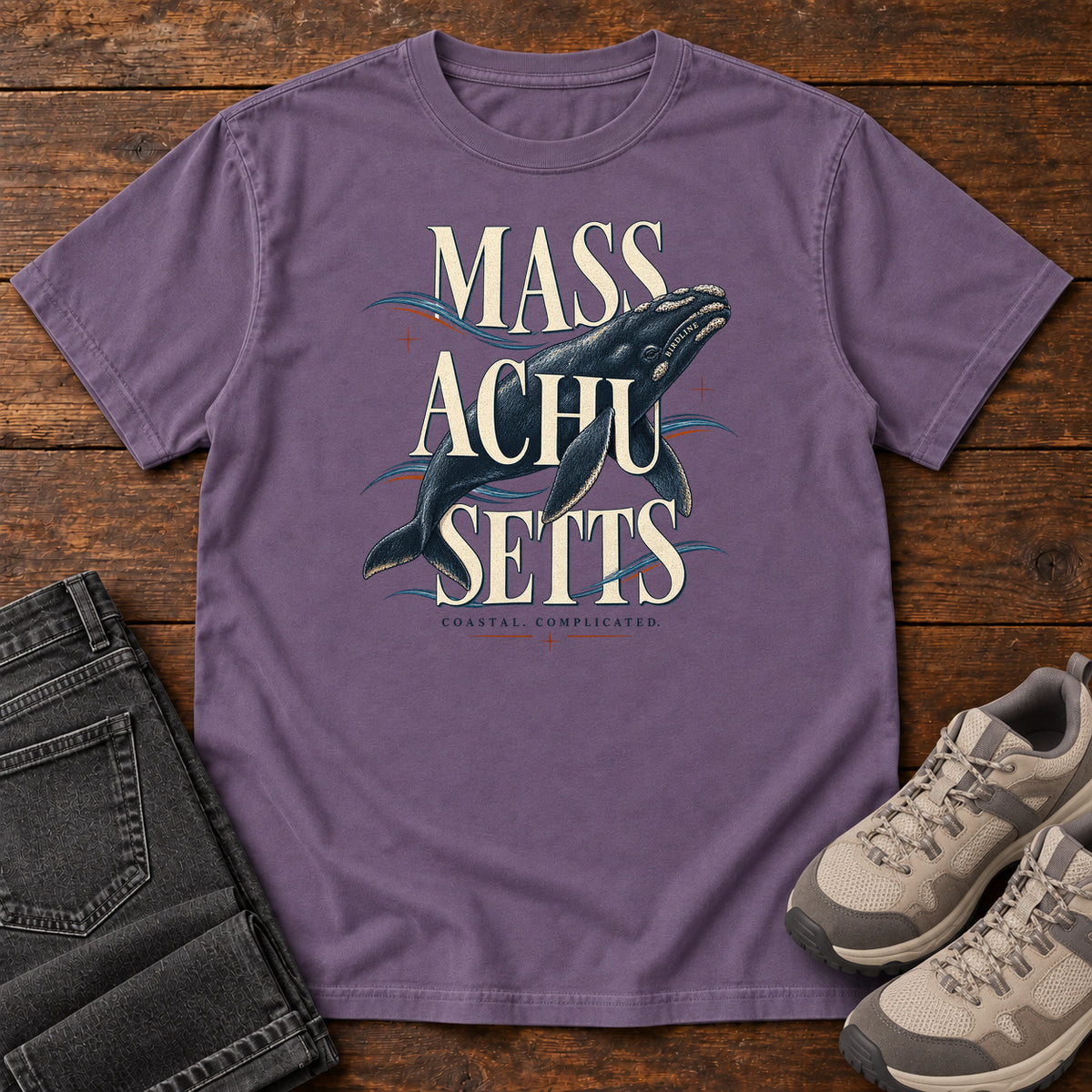 Massachusetts Coastal Complicated Whale T-Shirt in Grape