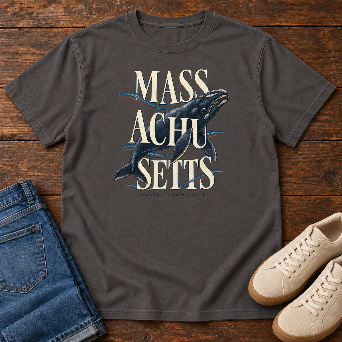 Massachusetts Coastal Complicated Whale T-Shirt in Graphite