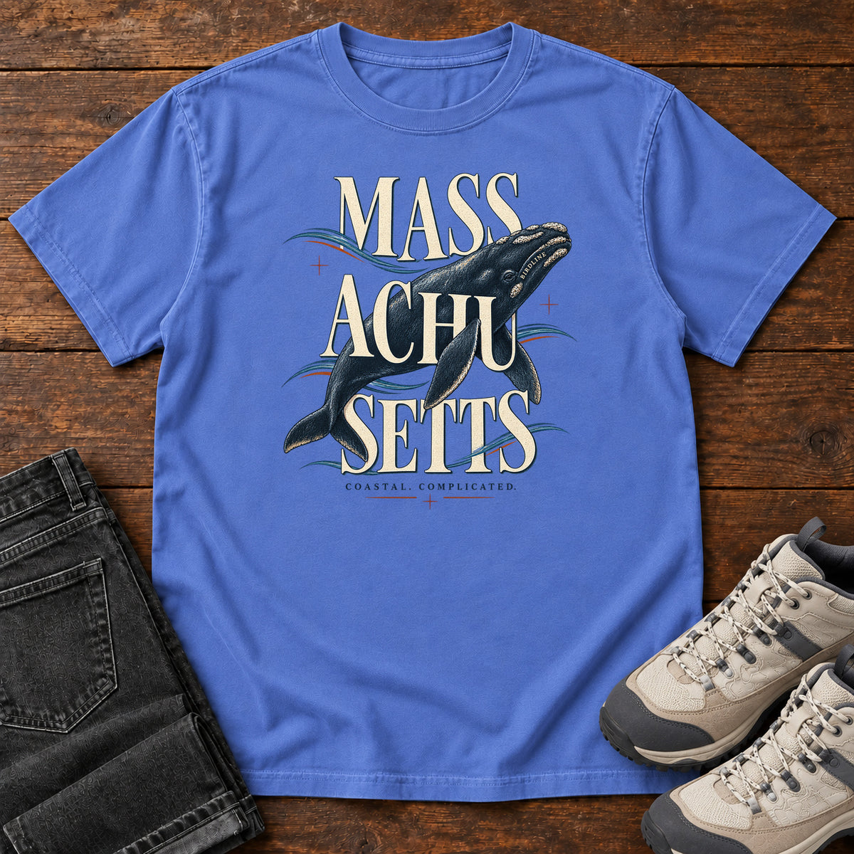 Massachusetts Coastal Complicated Whale T-Shirt in Mystic Blue