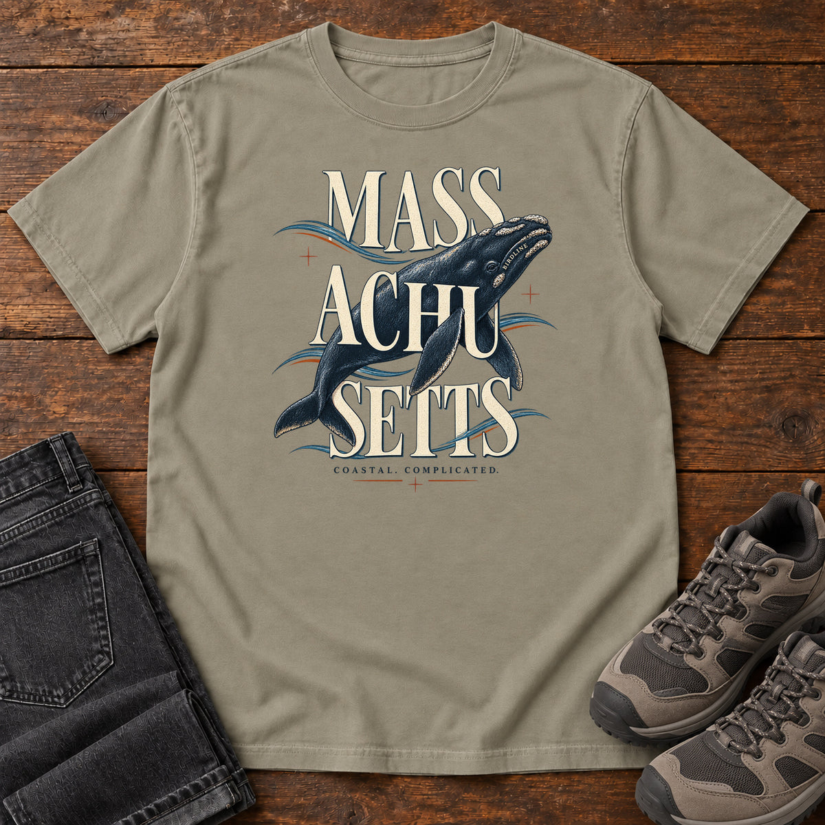 Massachusetts Coastal Complicated Whale T-Shirt in Sandstone