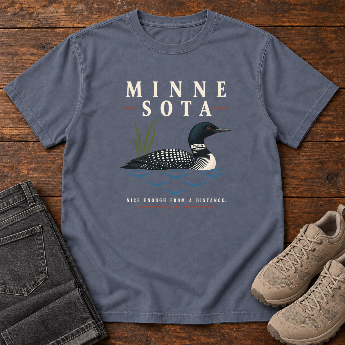 Minnesota Nice Enough from a Distance Loon T-Shirt in Denim