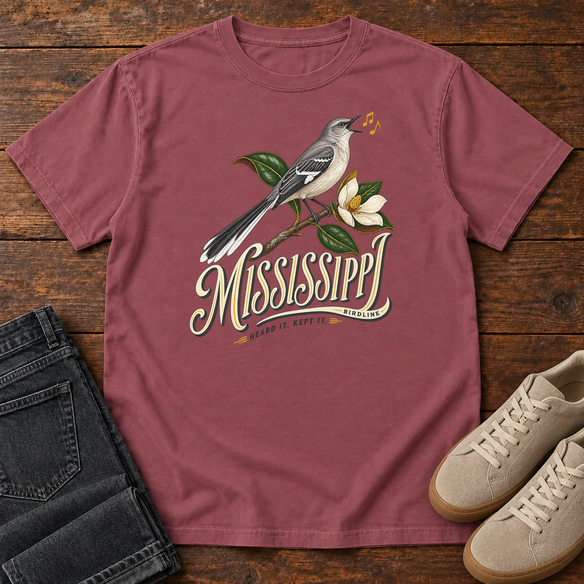 Mississippi Heard It Kept It Mockingbird T-Shirt in Brick