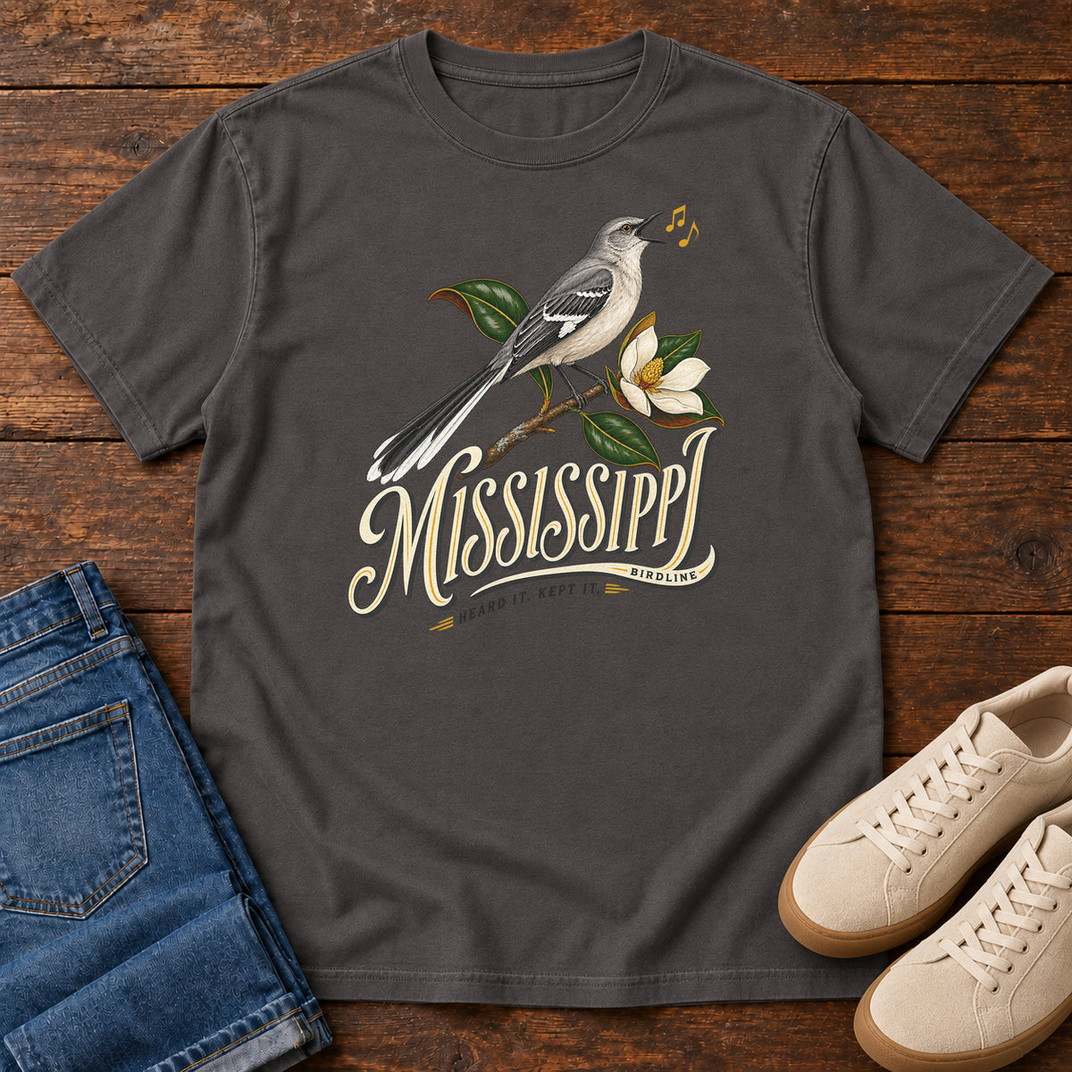 Mississippi Heard It Kept It Mockingbird T-Shirt in Graphite