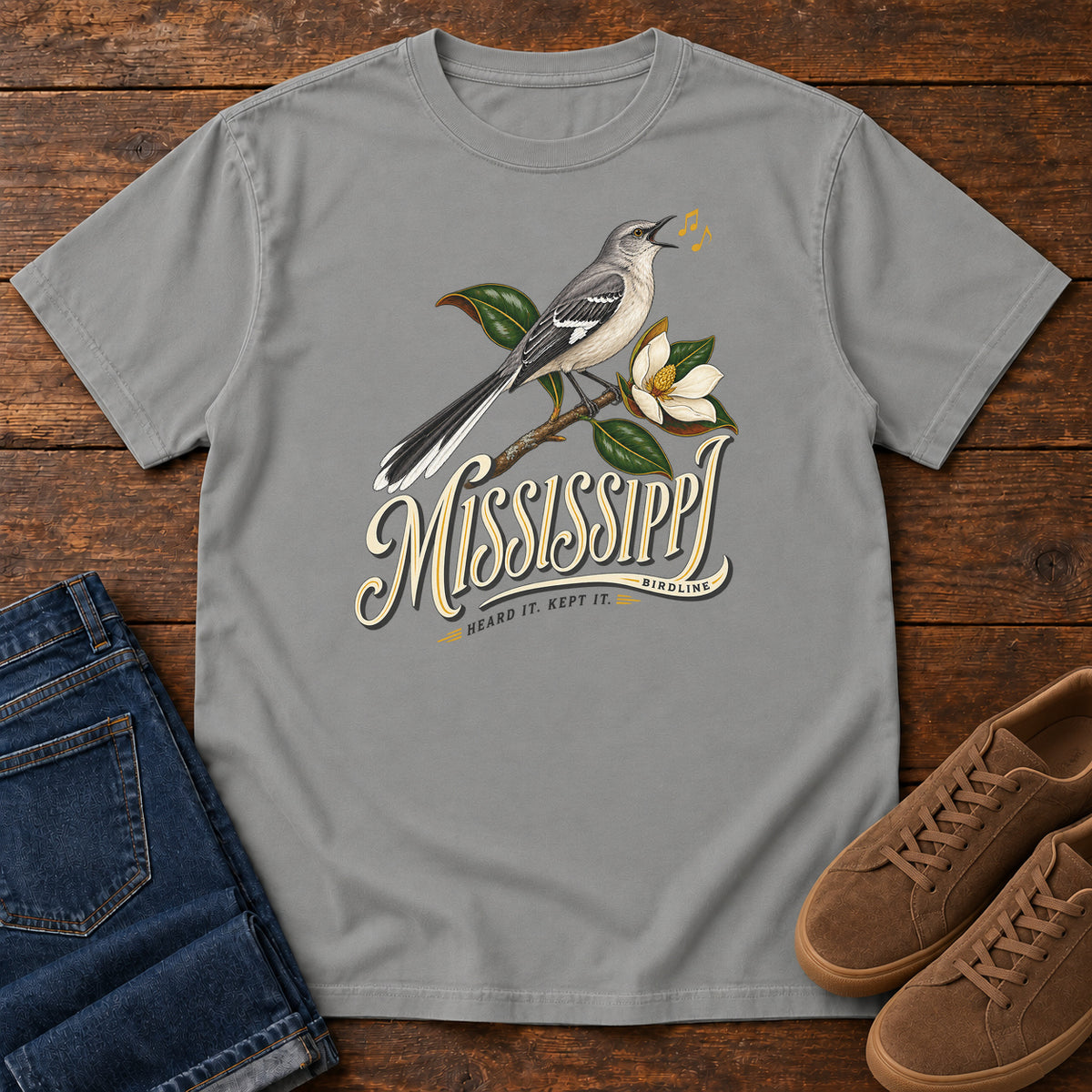 Mississippi Heard It Kept It Mockingbird T-Shirt in Grey