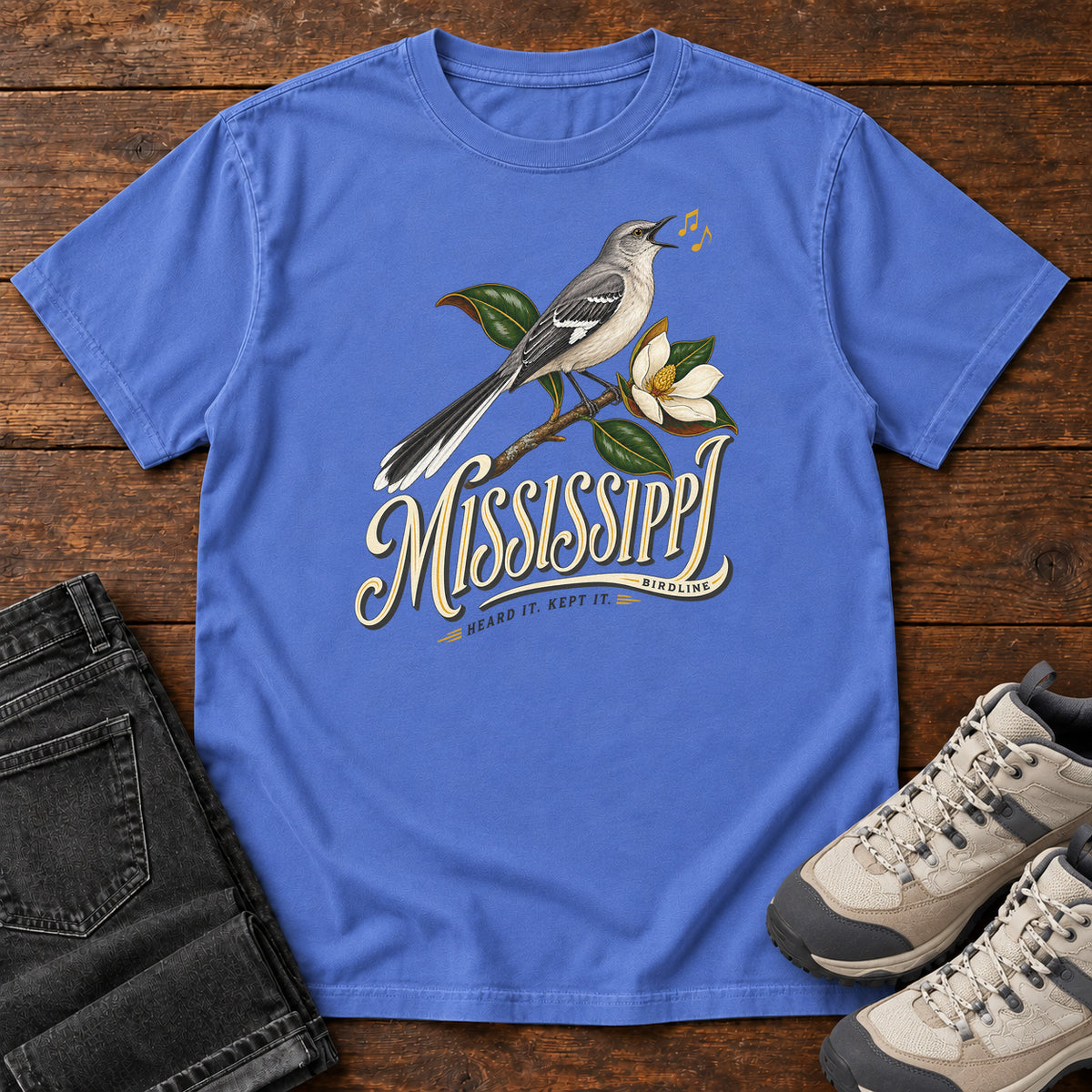 Mississippi Heard It Kept It Mockingbird T-Shirt in Mystic Blue