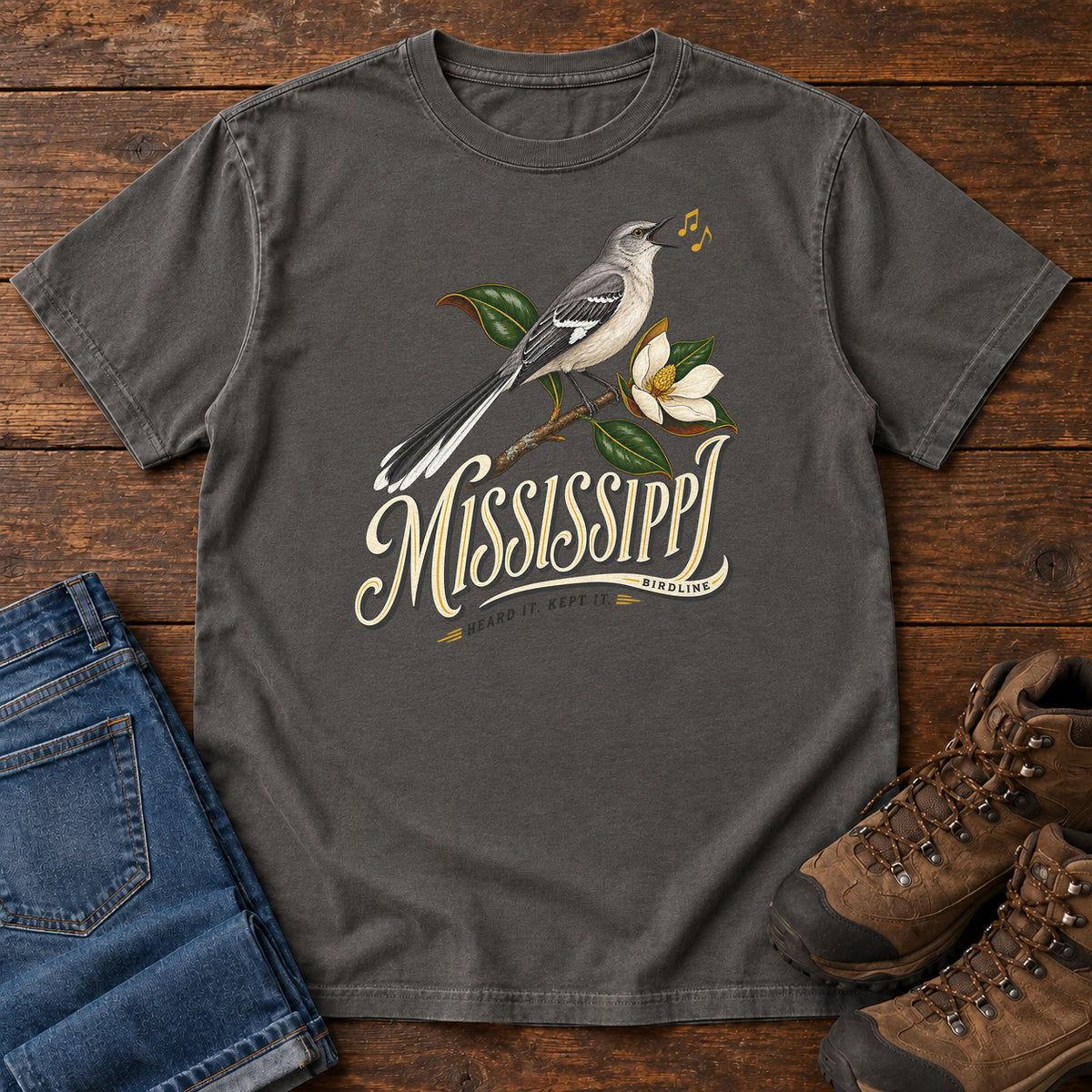 Mississippi Heard It Kept It Mockingbird T-Shirt in Pepper