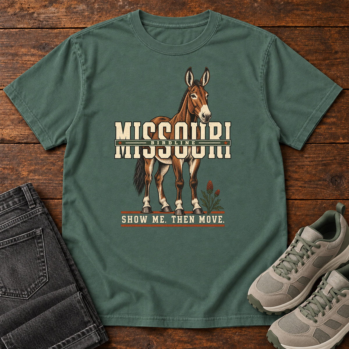 Missouri Show Me Then Move Mule T-Shirt in Blue Spruce