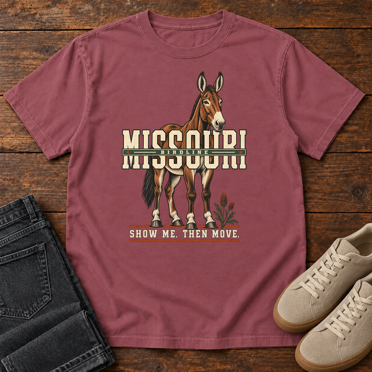 Missouri Show Me Then Move Mule T-Shirt in Brick