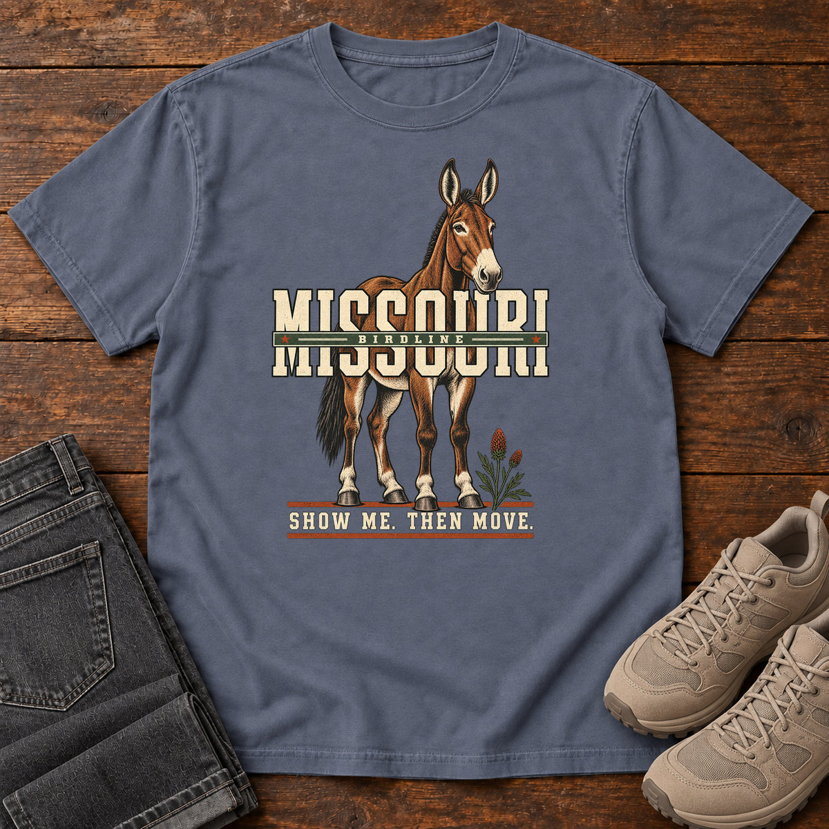Missouri Show Me Then Move Mule T-Shirt in Denim