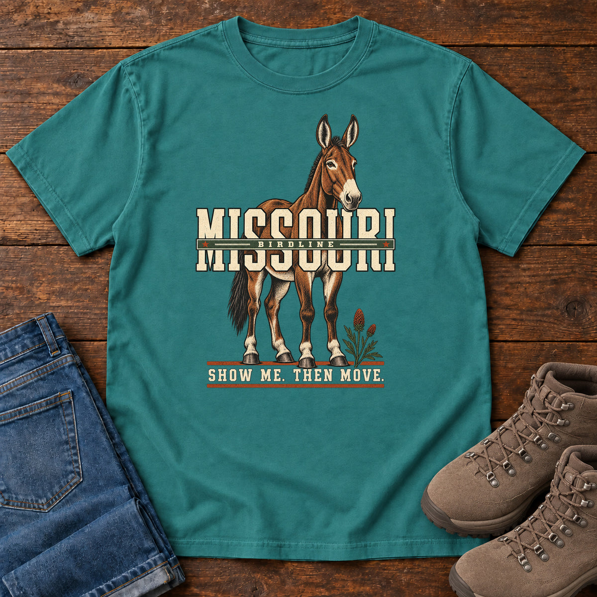 Missouri Show Me Then Move Mule T-Shirt in Emerald