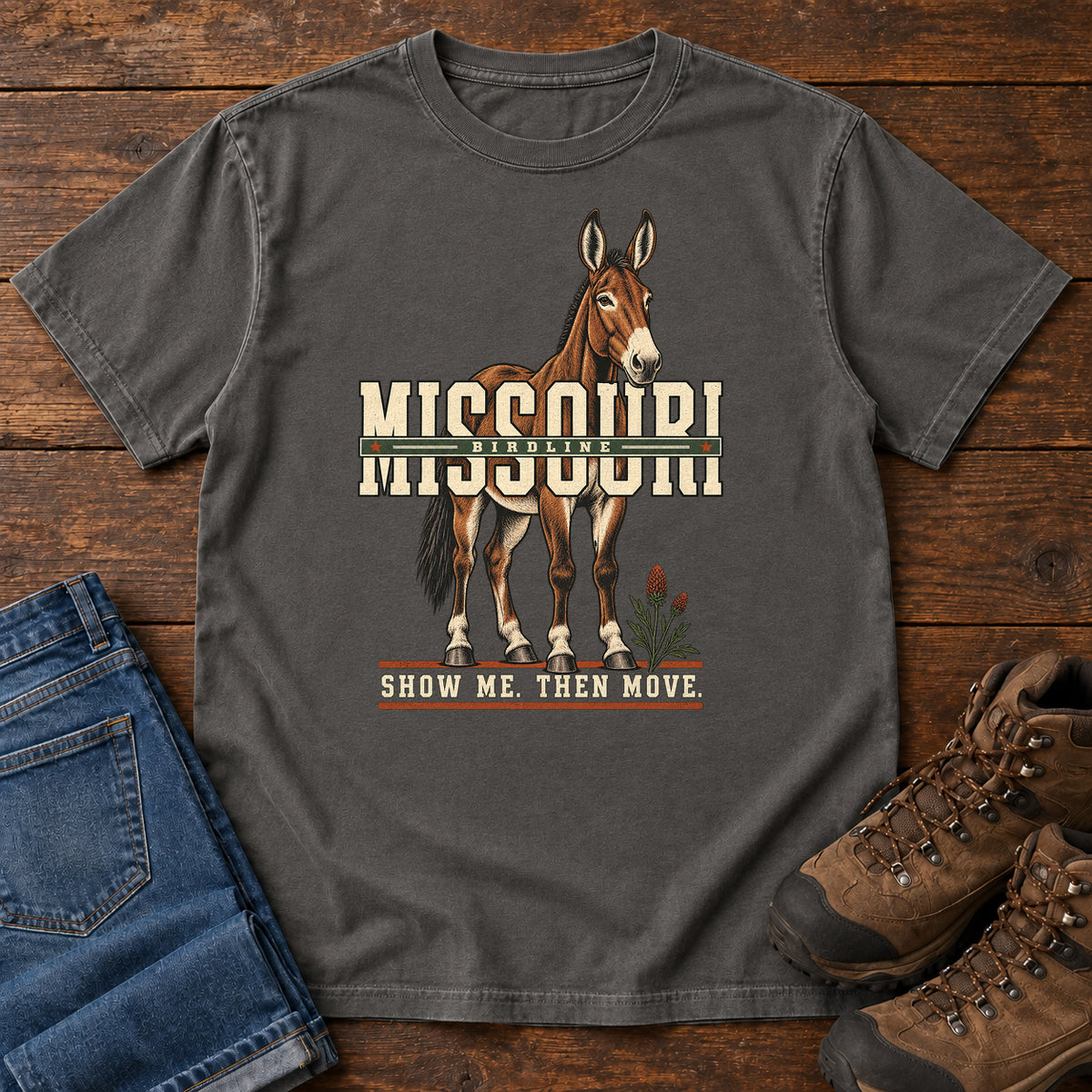 Missouri Show Me Then Move Mule T-Shirt in Pepper
