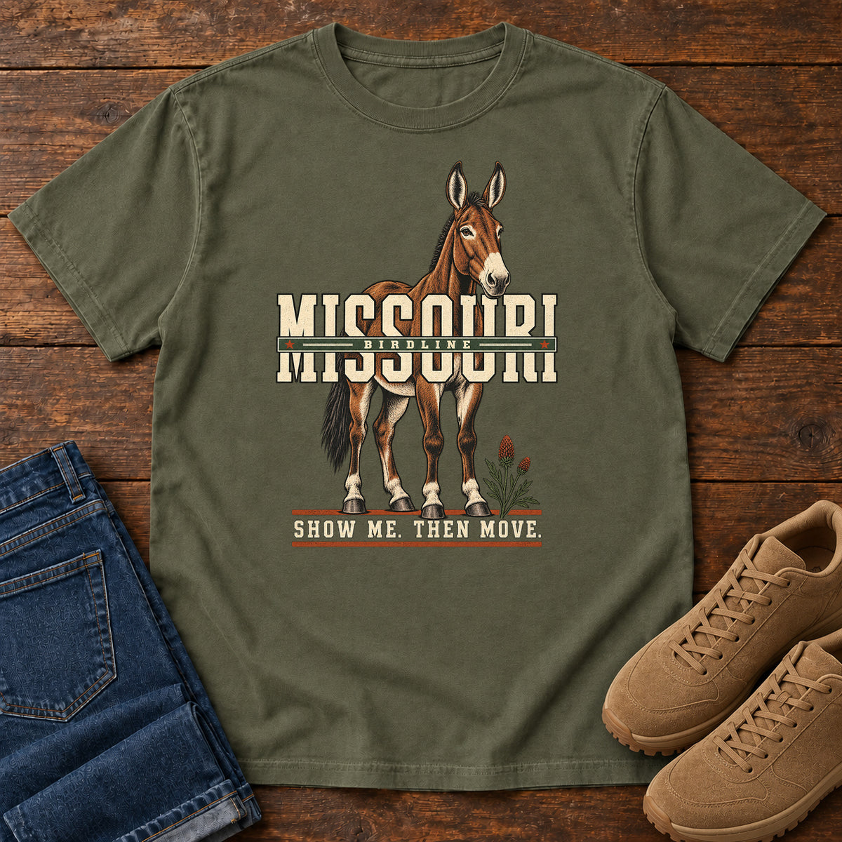 Missouri Show Me Then Move Mule T-Shirt in Sage