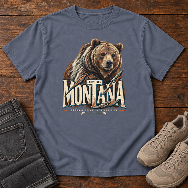 Montana Personal Space Montana Size Bear T-Shirt in Denim, front view