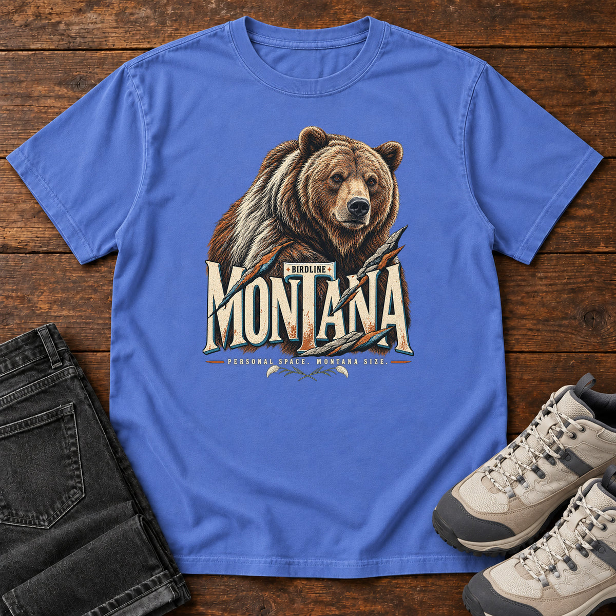 Montana Personal Space Montana Size Bear T-Shirt in Mystic Blue
