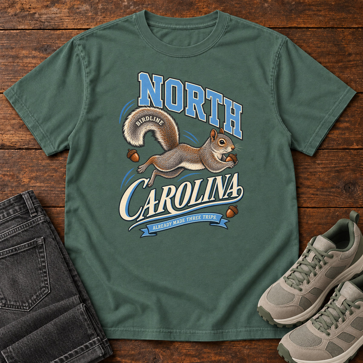 North Carolina Already Made Three Trips Squirrel T-Shirt in Blue Spruce