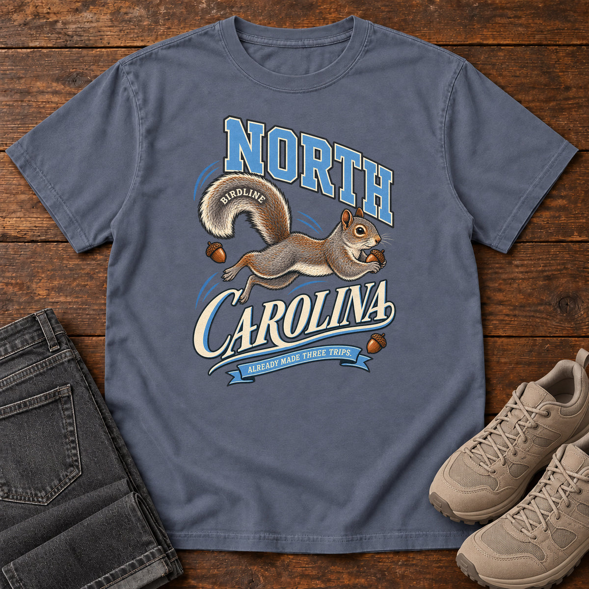 North Carolina Already Made Three Trips Squirrel T-Shirt in Denim