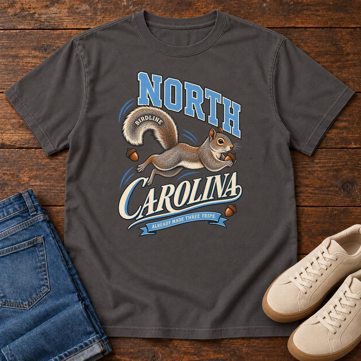 North Carolina Already Made Three Trips Squirrel T-Shirt in Graphite
