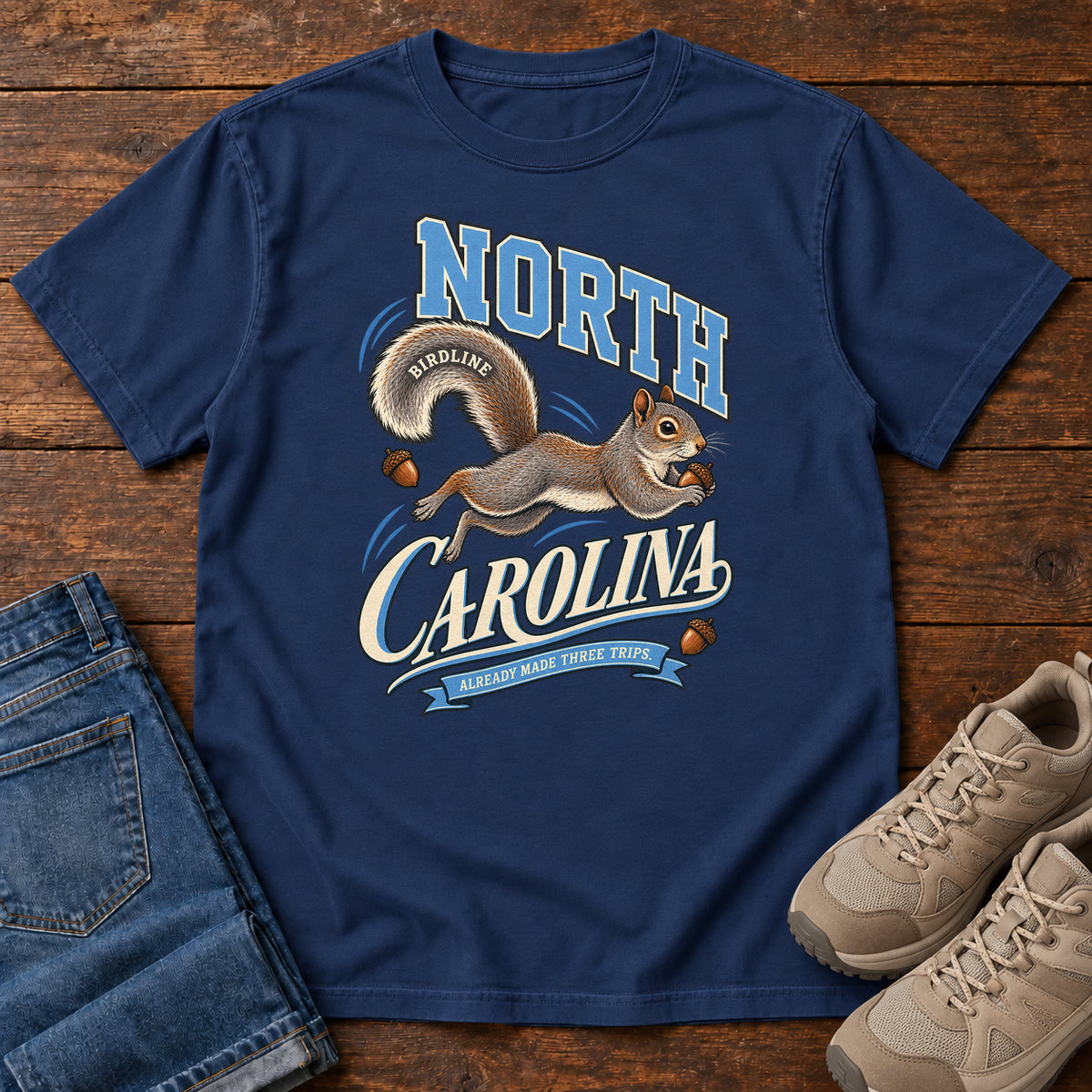 North Carolina Already Made Three Trips Squirrel T-Shirt in True Navy