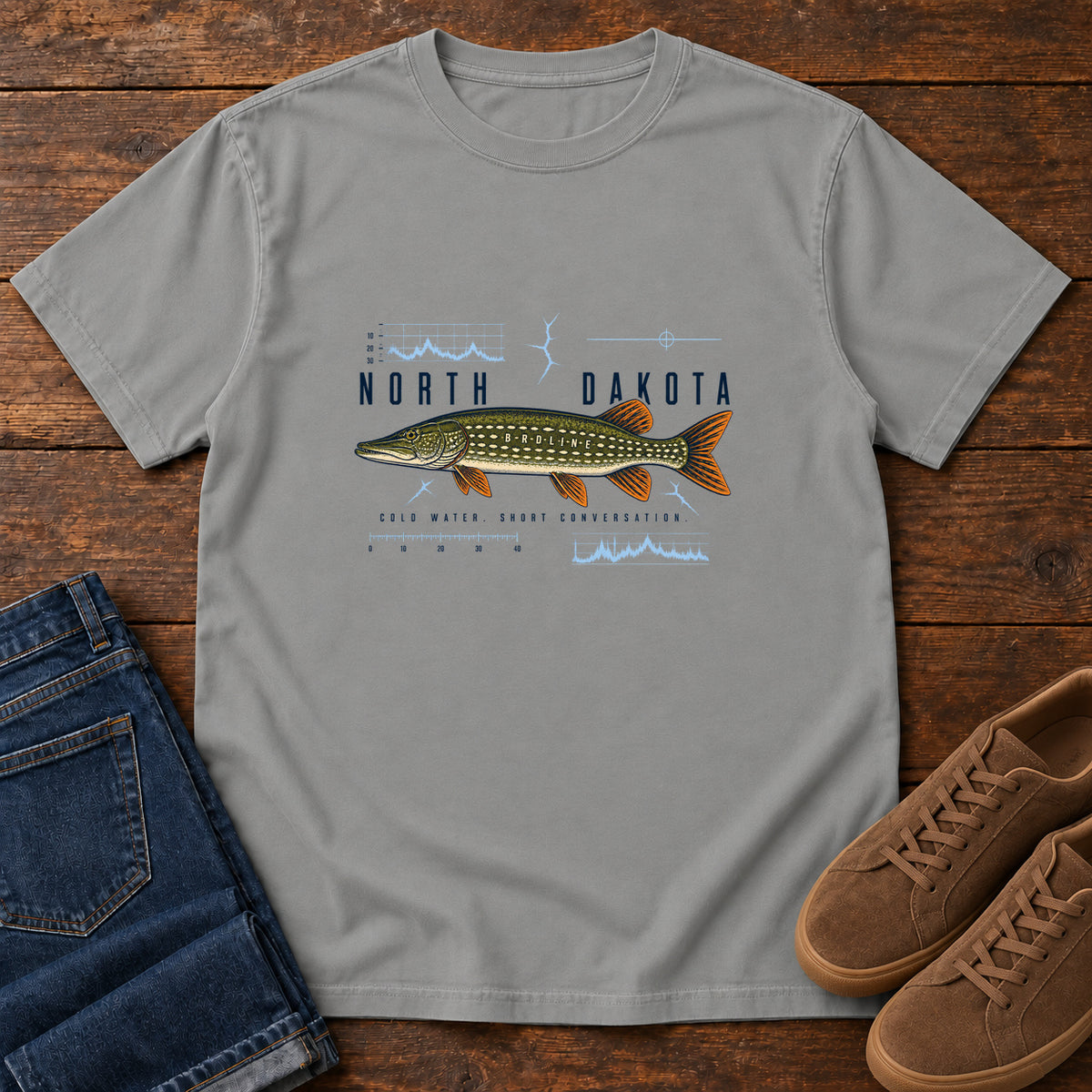 North Dakota Field Notes Sport Confused Pike T-Shirt in Grey