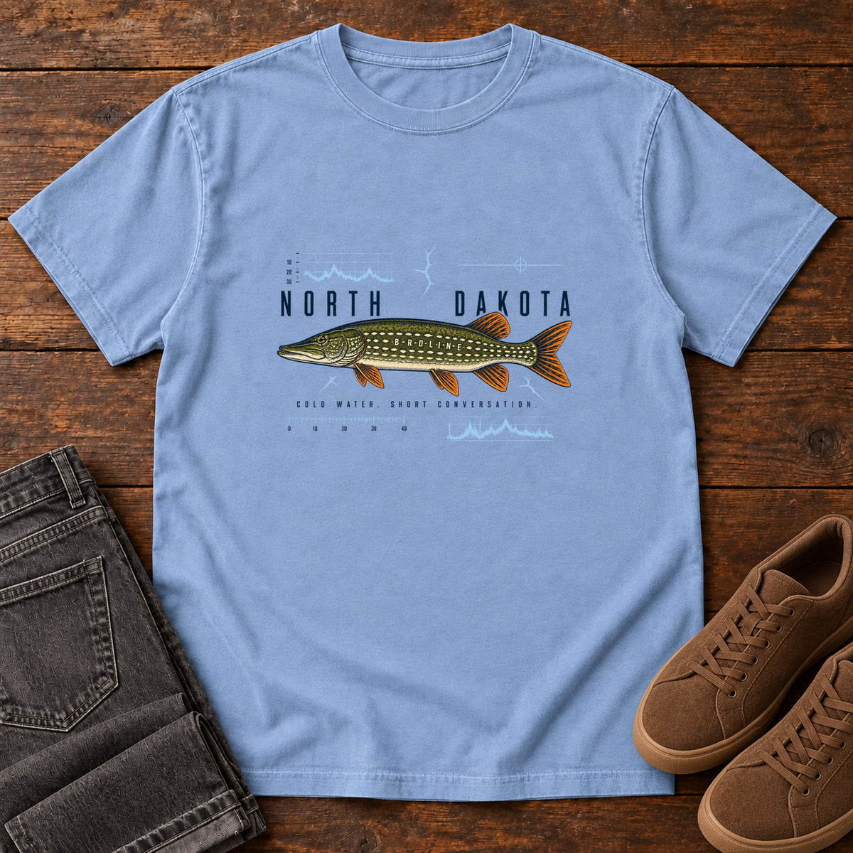 North Dakota Field Notes Sport Confused Pike T-Shirt in Washed Denim