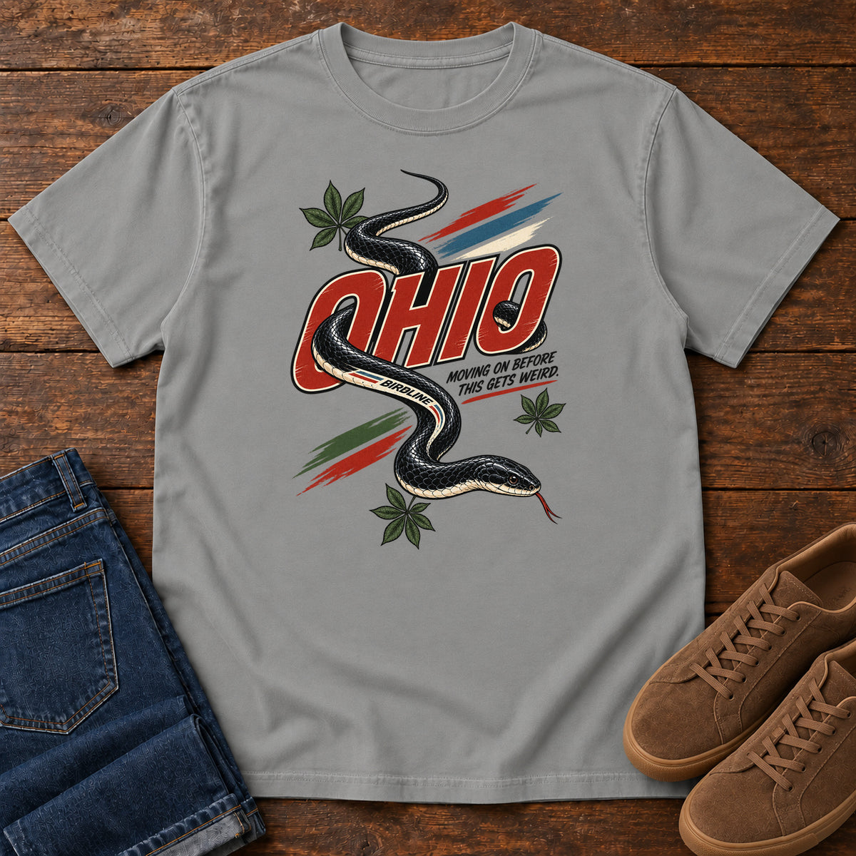 Ohio Moving on Before This Gets Weird Snake T-Shirt in Grey