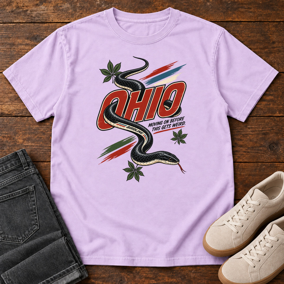 Ohio Moving on Before This Gets Weird Snake T-Shirt in Orchid