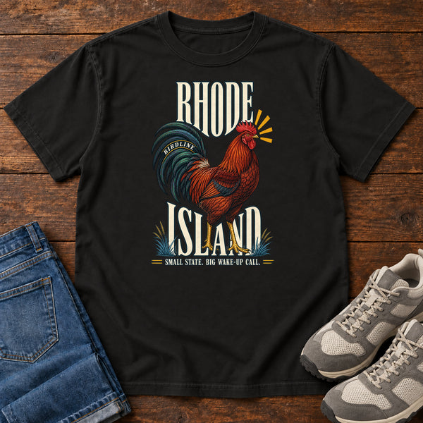 Rhode Island Small State Big Wake Up Call Rooster T-Shirt, alternate view