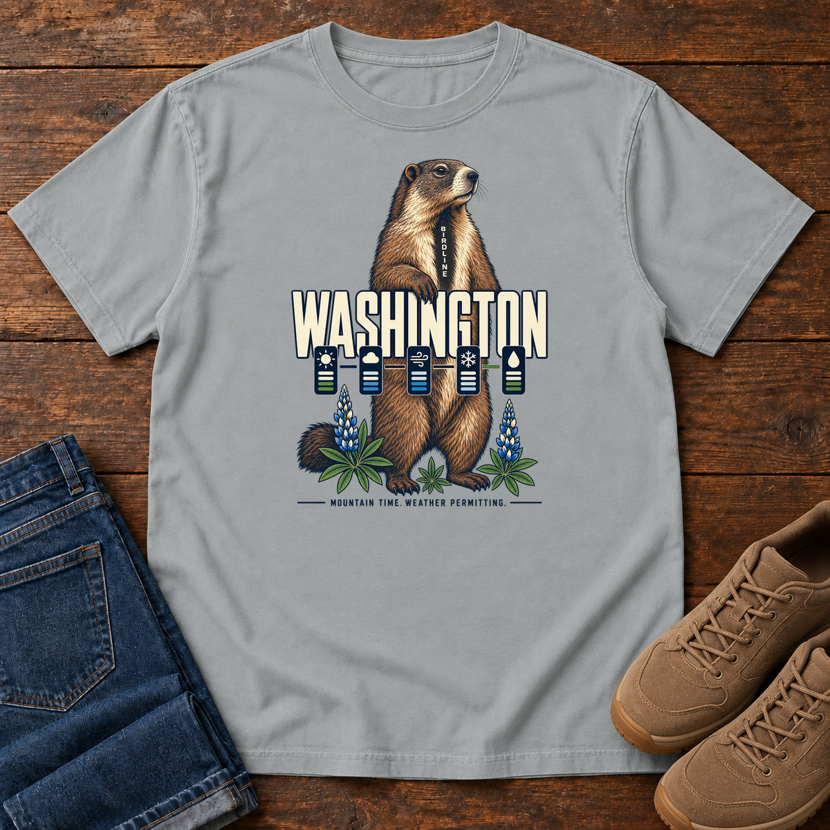 Washington Mountain Time Weather Permitting Marmot T-Shirt in Granite