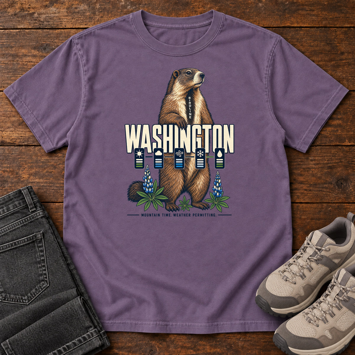 Washington Mountain Time Weather Permitting Marmot T-Shirt in Grape