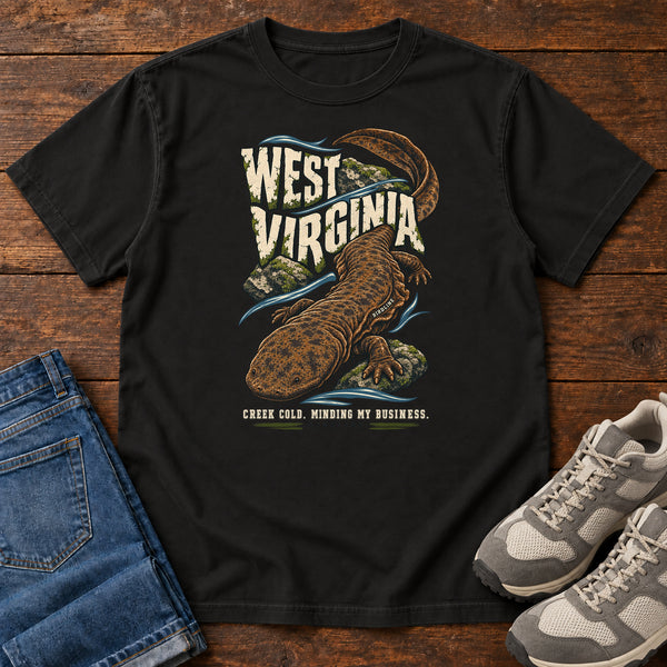 West Virginia Creek Cold Minding My Business Hellbender T-Shirt, alternate view