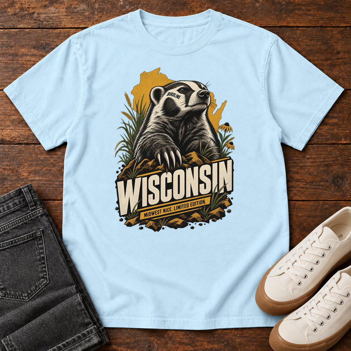 Wisconsin Midwest Nice Limited Edition Badger T-Shirt in Chambray