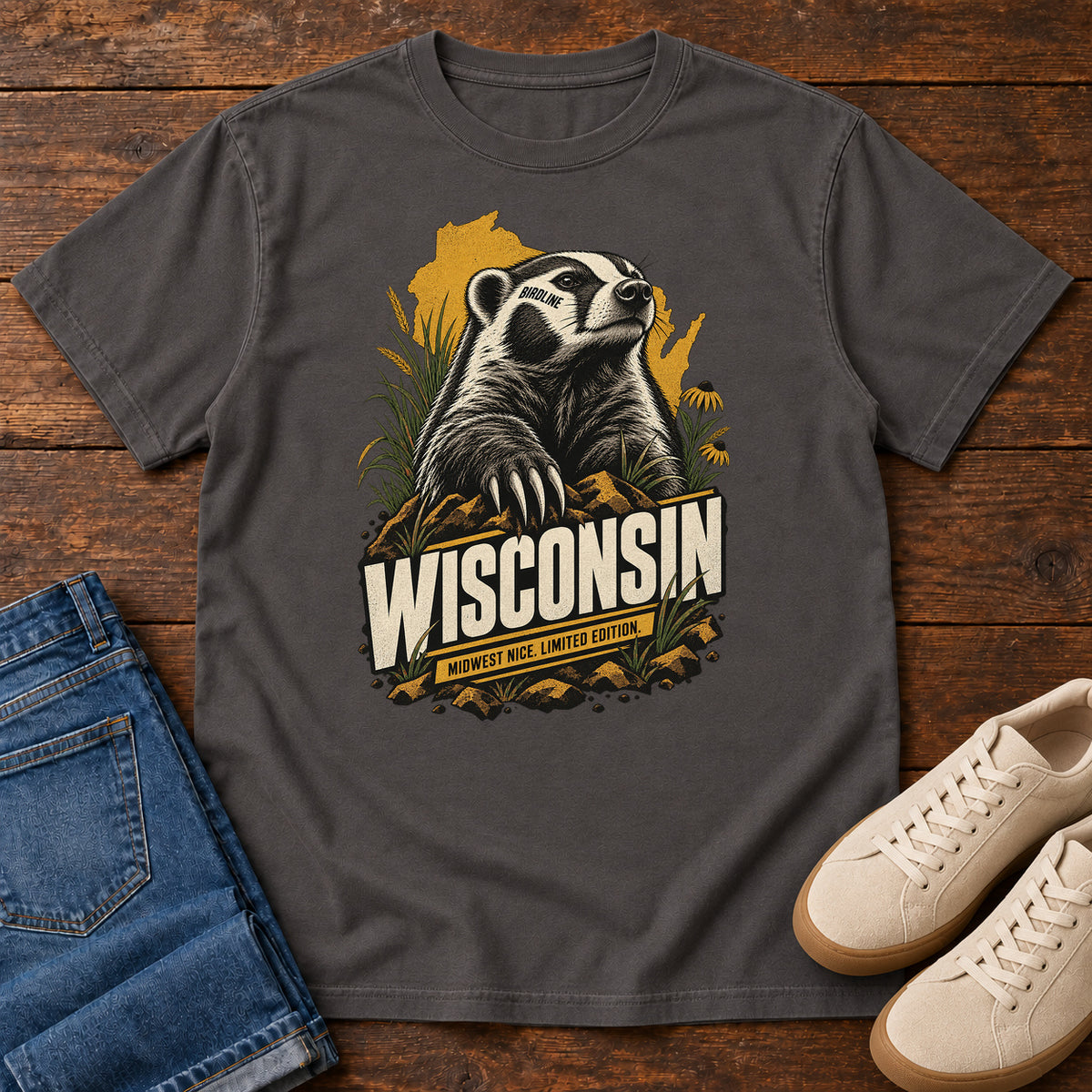 Wisconsin Midwest Nice Limited Edition Badger T-Shirt in Graphite