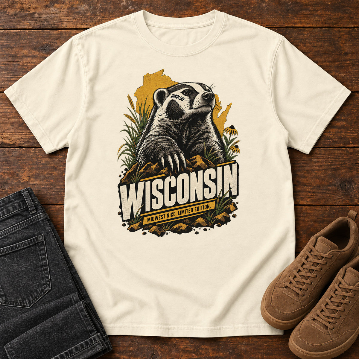 Wisconsin Midwest Nice Limited Edition Badger T-Shirt in Ivory