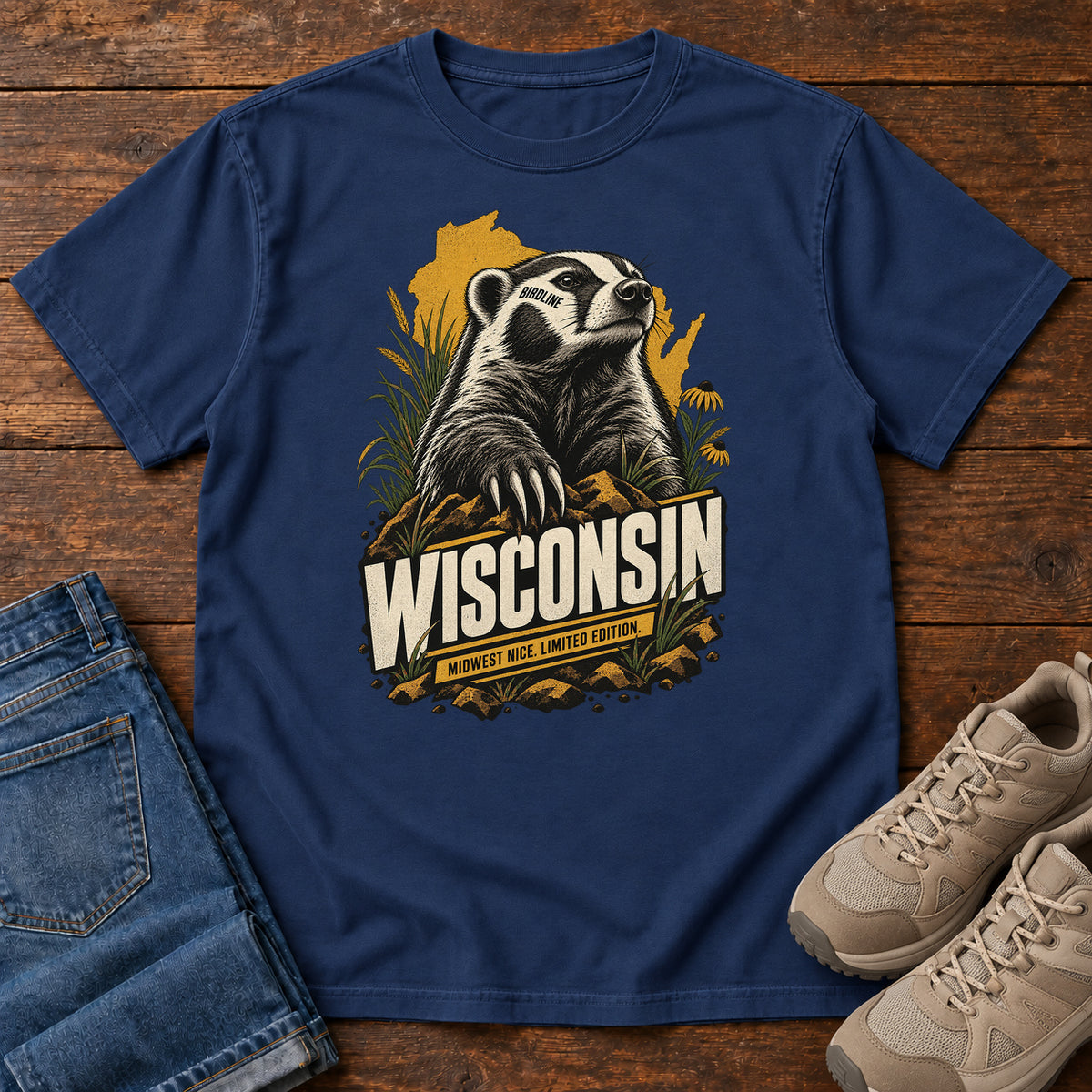 Wisconsin Midwest Nice Limited Edition Badger T-Shirt in True Navy