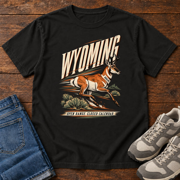 Wyoming Open Range Closed Calendar Pronghorn T-Shirt, alternate view