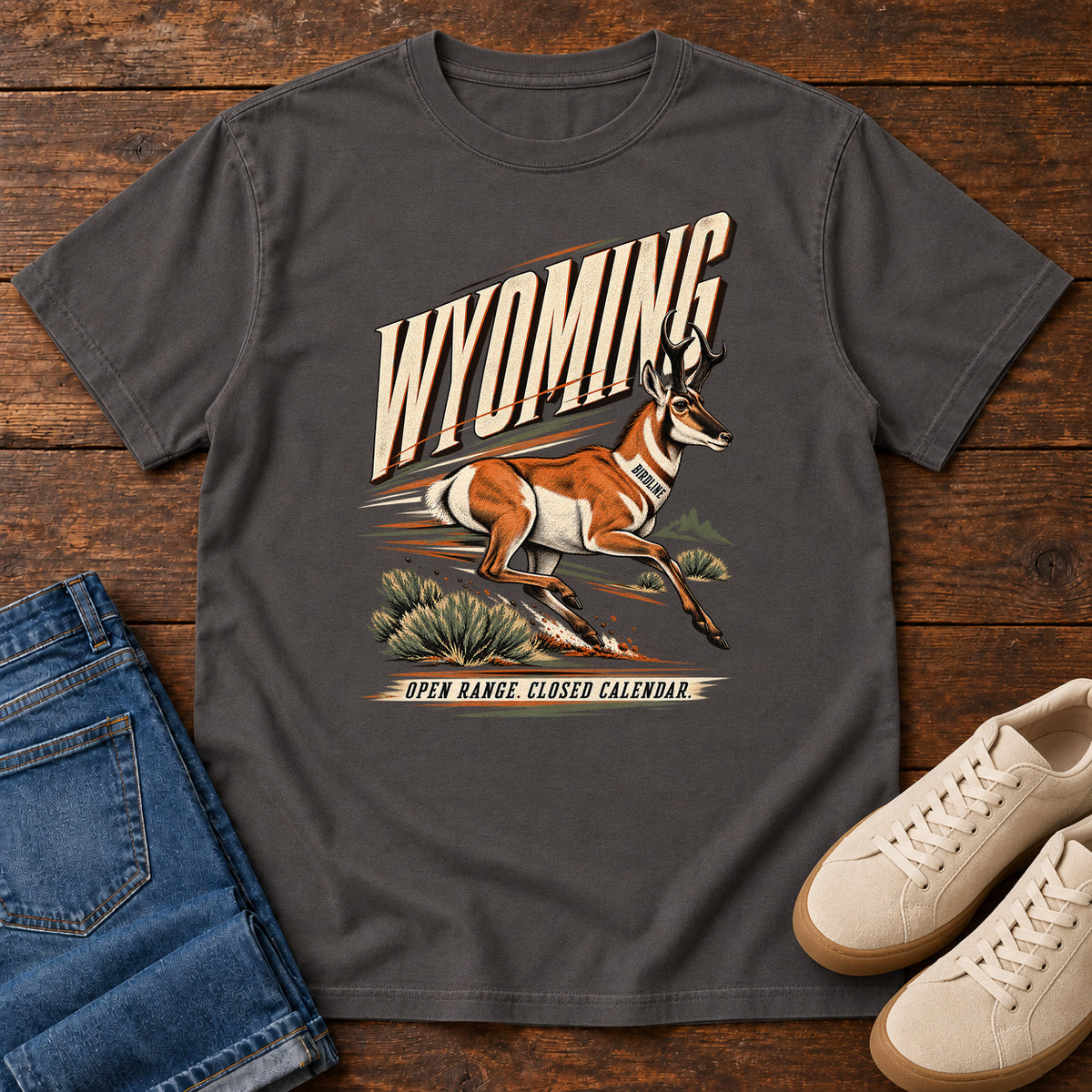 Wyoming Open Range Closed Calendar Pronghorn T-Shirt in Graphite
