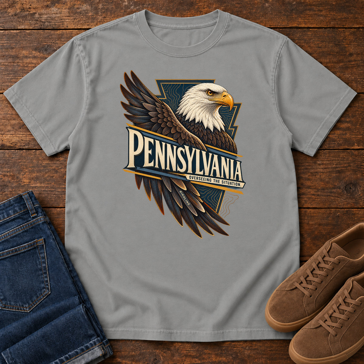 Pennsylvania Overseeing the Situation Eagle T-Shirt in Grey
