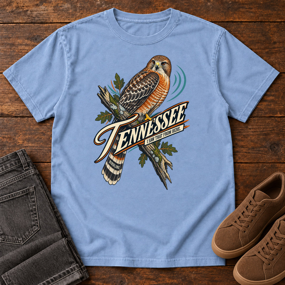 Tennessee I Saw It from Here Hawk T-Shirt in Washed Denim