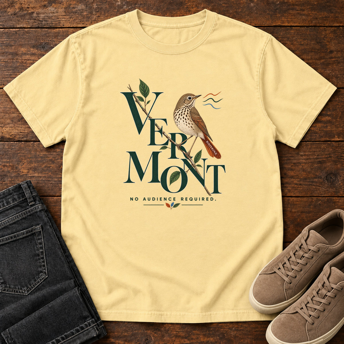Vermont No Audience Required Thrush T-Shirt in Butter