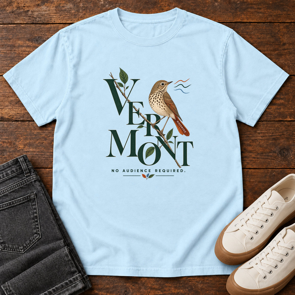 Vermont No Audience Required Thrush T-Shirt in Chambray