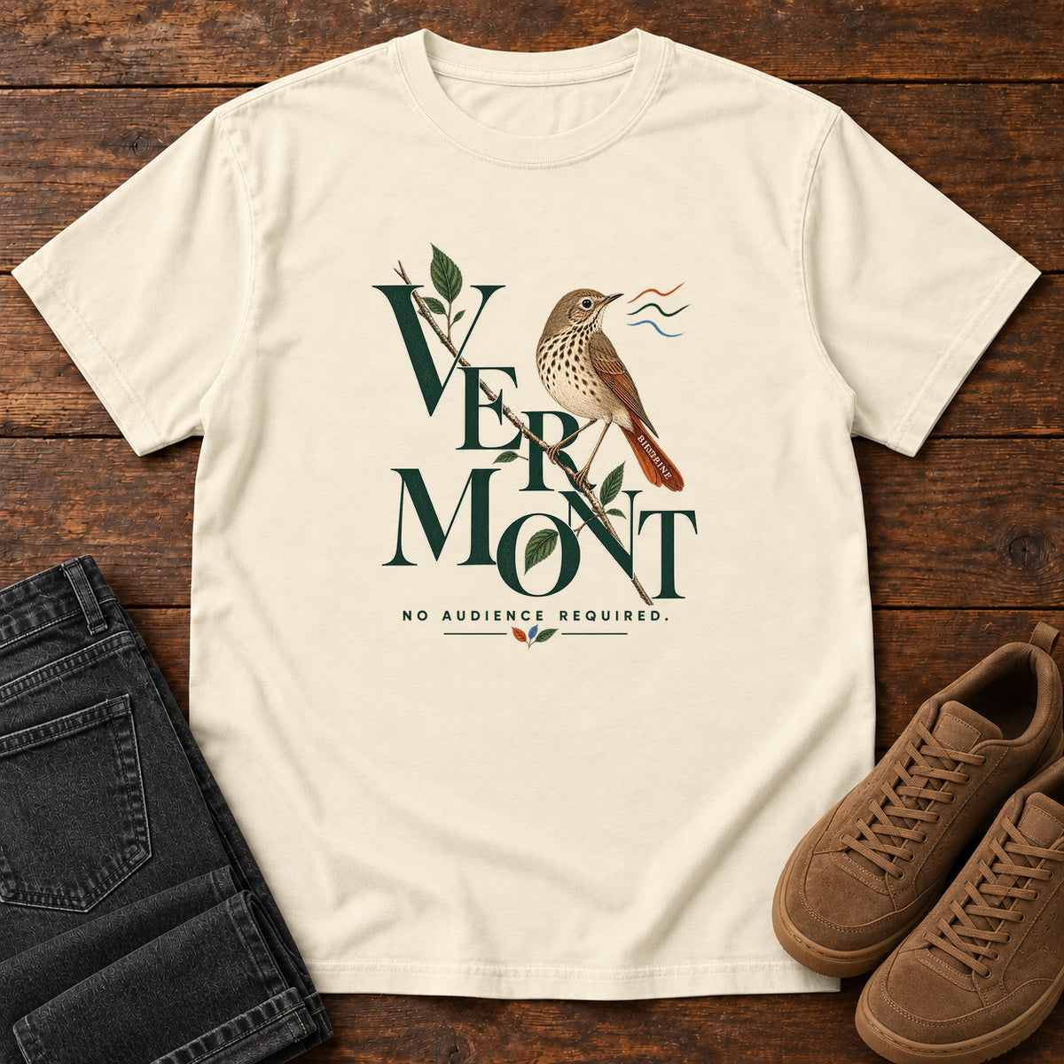 Vermont No Audience Required Thrush T-Shirt in Ivory