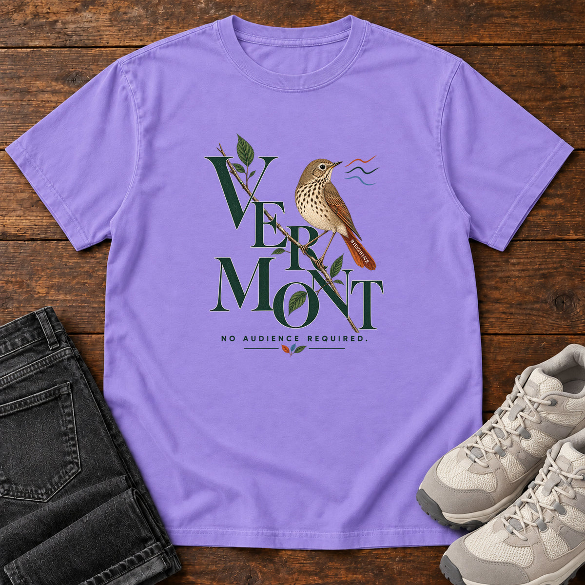 Vermont No Audience Required Thrush T-Shirt in Violet