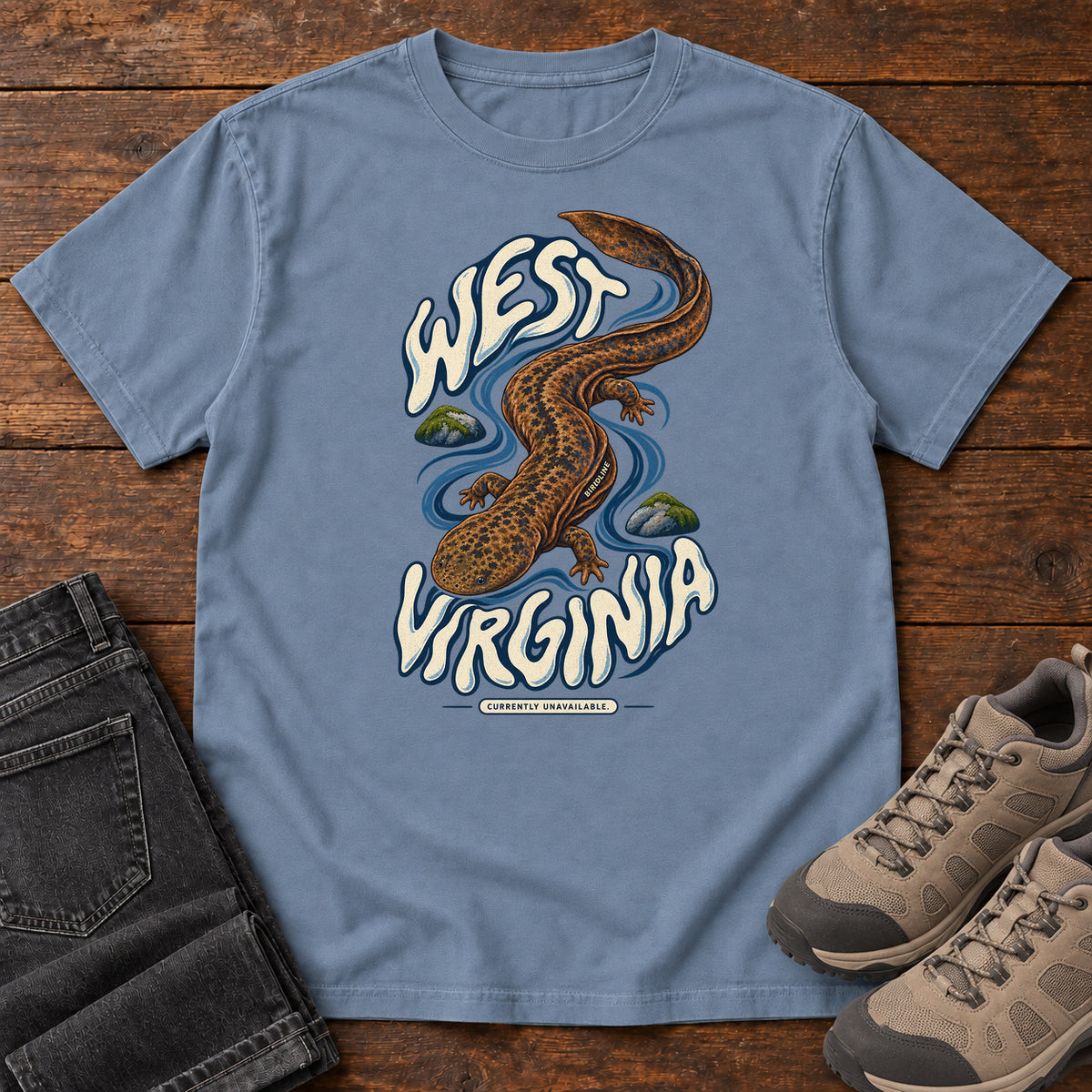 West Virginia Currently Unavailable Hellbender T-Shirt in Blue Jean