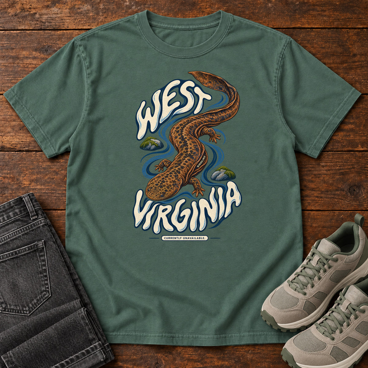 West Virginia Currently Unavailable Hellbender T-Shirt in Blue Spruce