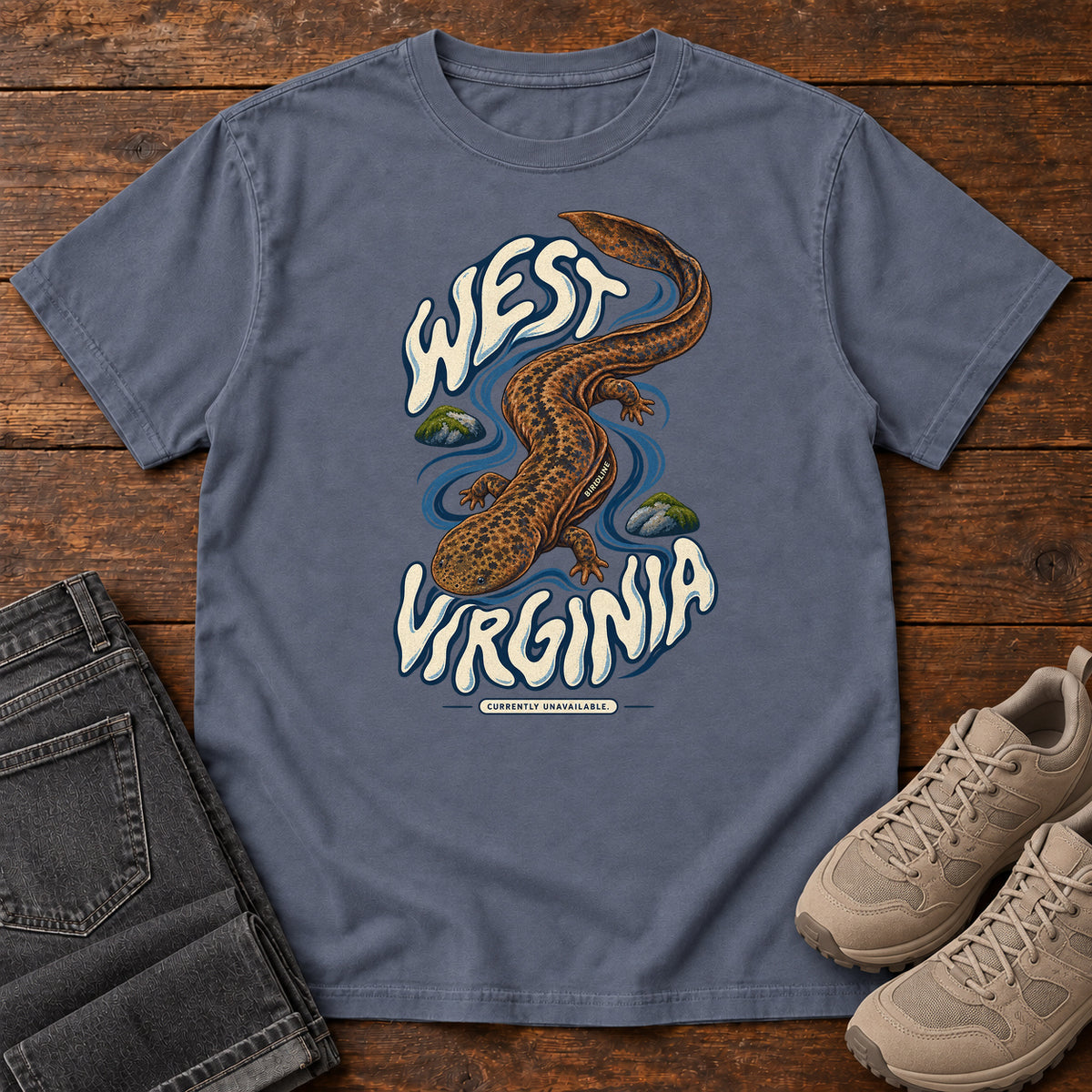 West Virginia Currently Unavailable Hellbender T-Shirt in Denim