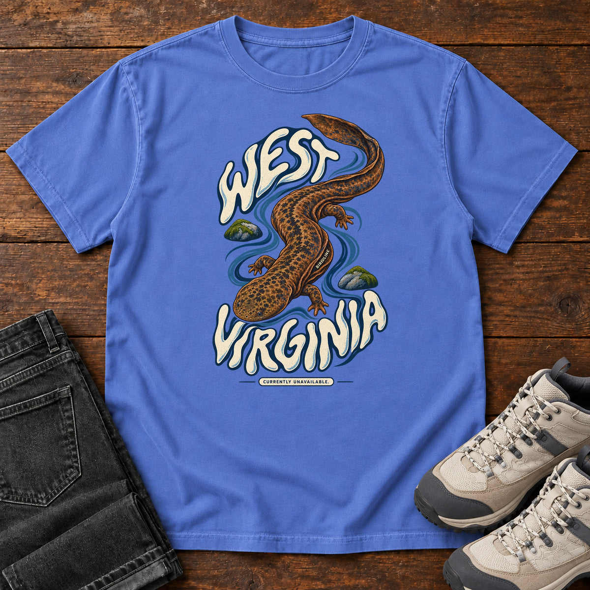West Virginia Currently Unavailable Hellbender T-Shirt in Mystic Blue