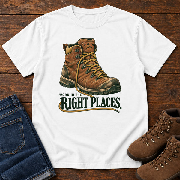 Worn in the Right Places T-Shirt in White, front view