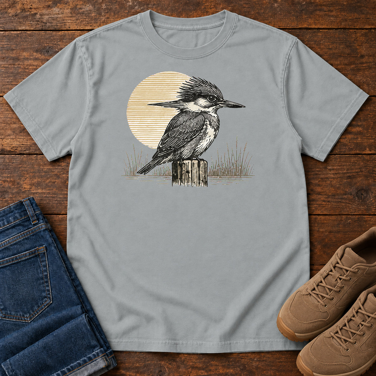 Kingfisher At Rest T-Shirt in Granite